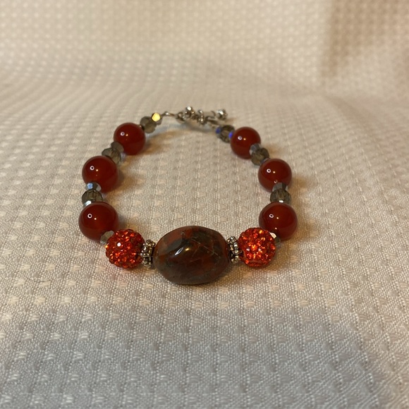 Handcrafted Carnelian and Crystal Bracelet and Earring Set - Picture 2 of 7